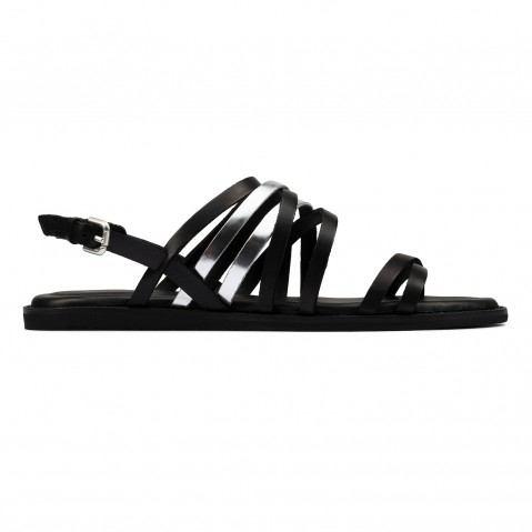 Antares Black Leather Wedge Strappy Sandal - band of the free