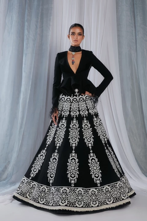 Buy Sumeru's Girl's very Hot and Beautiful Tafeta Silk Embroidered  Semi-Stitched Lehenga Choli with a beautiful perfect matching sterling  silver Bracelet Completely Free (Black and Silver) at Amazon.in