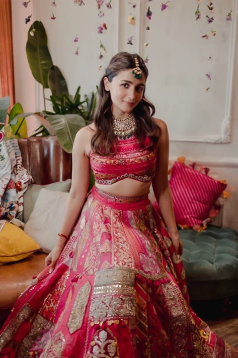 Alia Bhatt wore a Manish Malhotra patchwork lehenga for her mehendi
