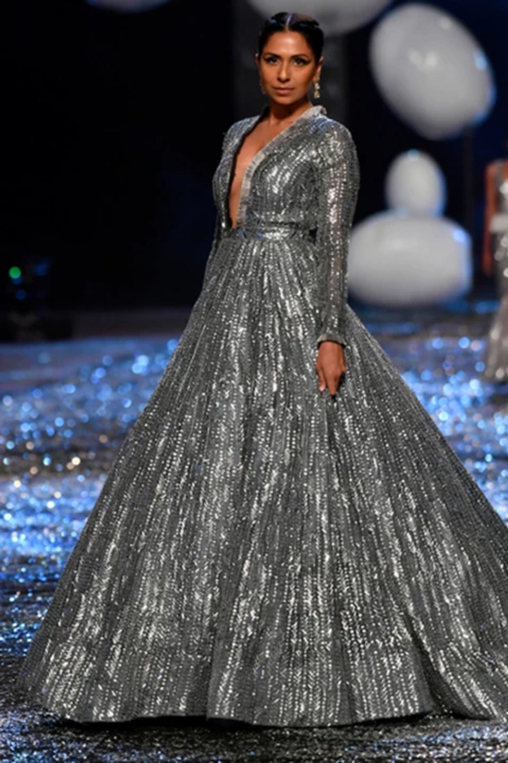 Grey Silver Taban Sequin Gown