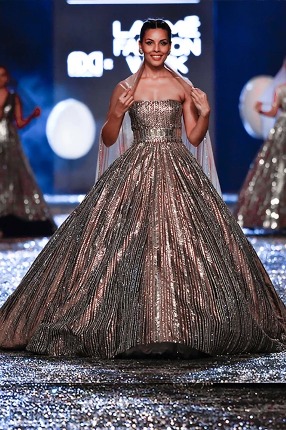 Brown Taban Sequins Flared Gown