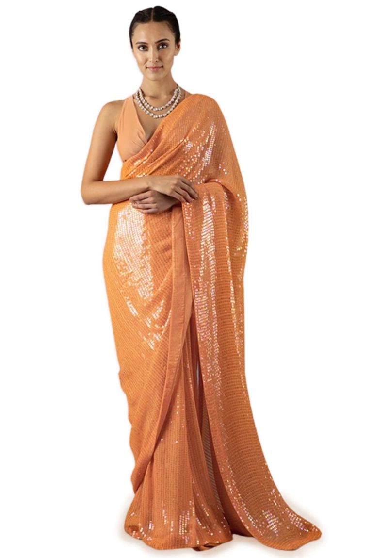 Orange popular Sequin Saree