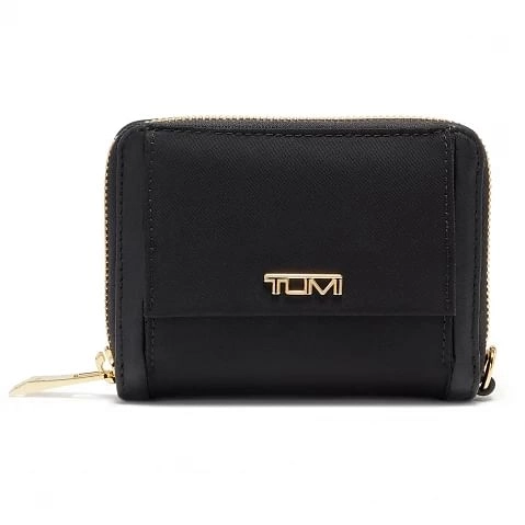 Tri-Fold Zip-Around Wallet Black/Gold