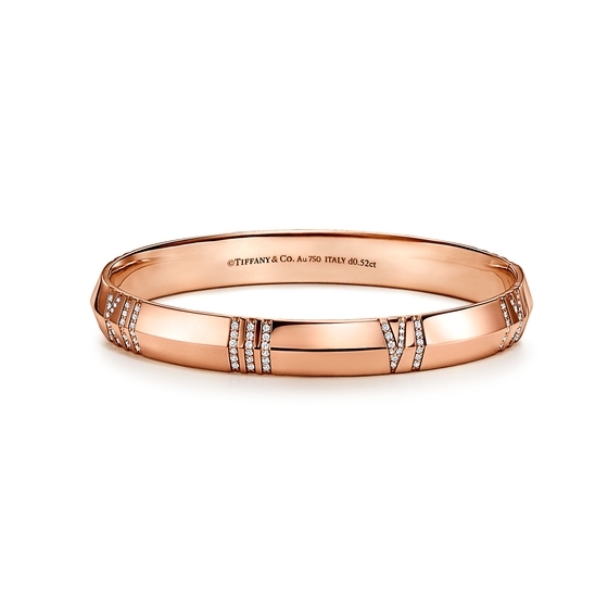 X Closed Wide Hinged Bangle in Rose Gold with Diamonds