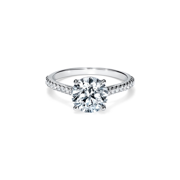 Round Brilliant Engagement Ring with a Pavé Diamond Platinum Band
