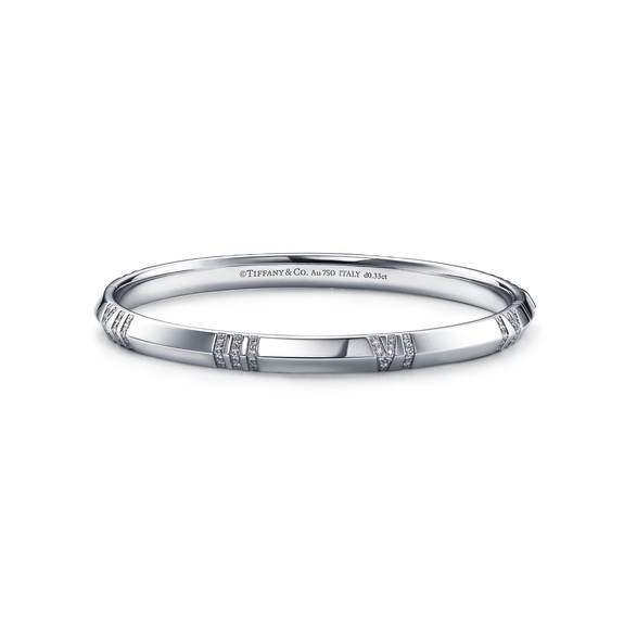 X Closed Narrow Hinged Bangle in White Gold with Diamonds