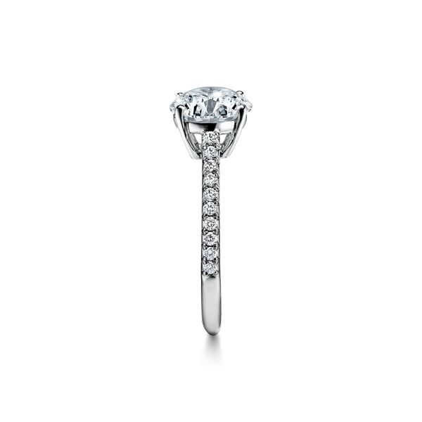 Round Brilliant Engagement Ring with a Pavé Diamond Platinum Band