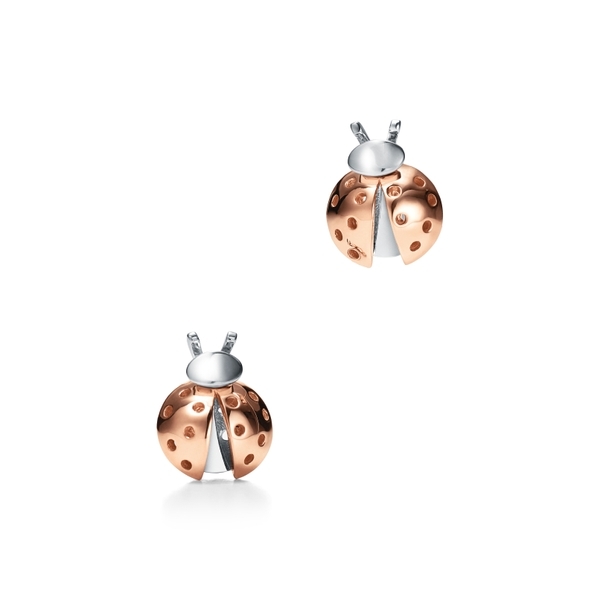 Ladybug Earrings in 18k Rose Gold and Sterling Silver