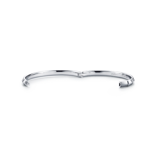 X Closed Narrow Hinged Bangle in White Gold with Diamonds