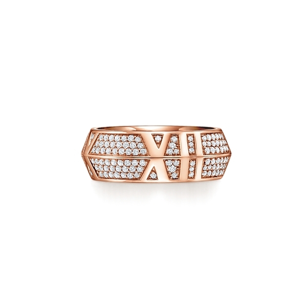 X Closed Wide Ring in Rose Gold with Pavé Diamonds, 7.5 mm Wide