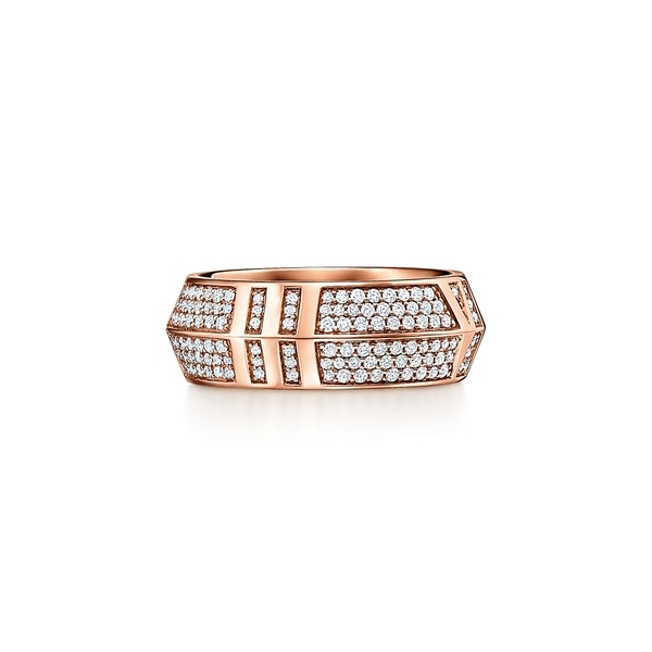 X Closed Wide Ring in Rose Gold with Pavé Diamonds, 7.5 mm Wide