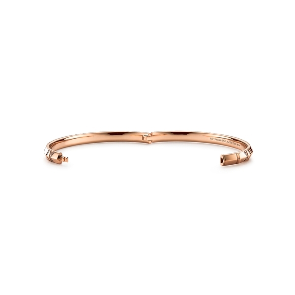 X Closed Narrow Hinged Bangle in Rose Gold with Diamonds