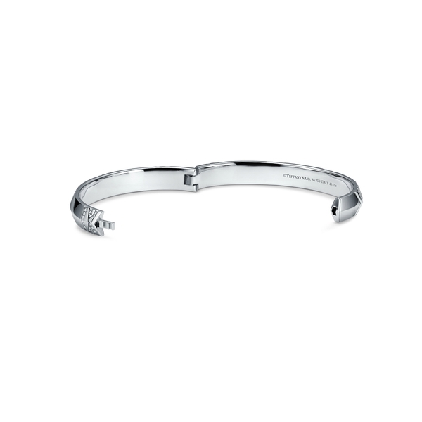 X Closed Wide Hinged Bangle in White Gold with Diamonds
