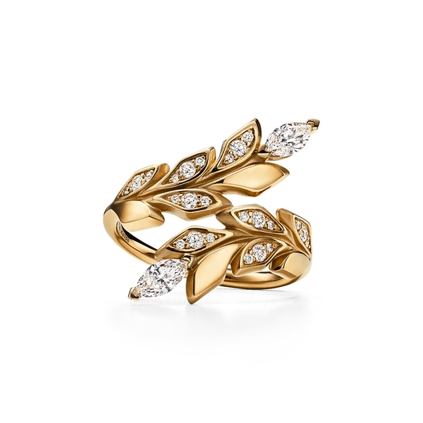 Vine Bypass Ring in Yellow Gold with Diamonds