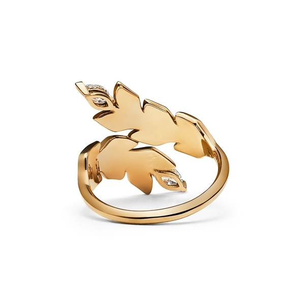 Vine Bypass Ring in Yellow Gold with Diamonds