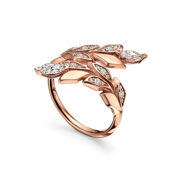 Vine Bypass Ring in Rose Gold with Diamonds