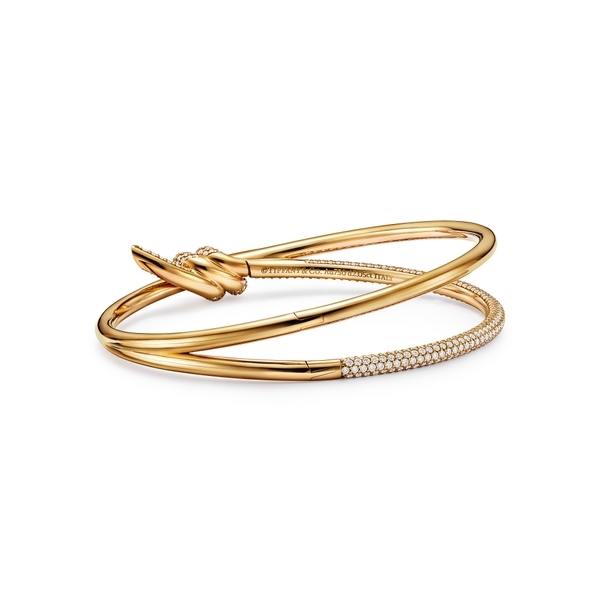 Double Row Hinged Bangle in Yellow Gold with Diamonds
