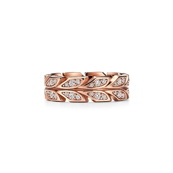 Vine Band Ring in Rose Gold with Diamonds, 6 mm Wide