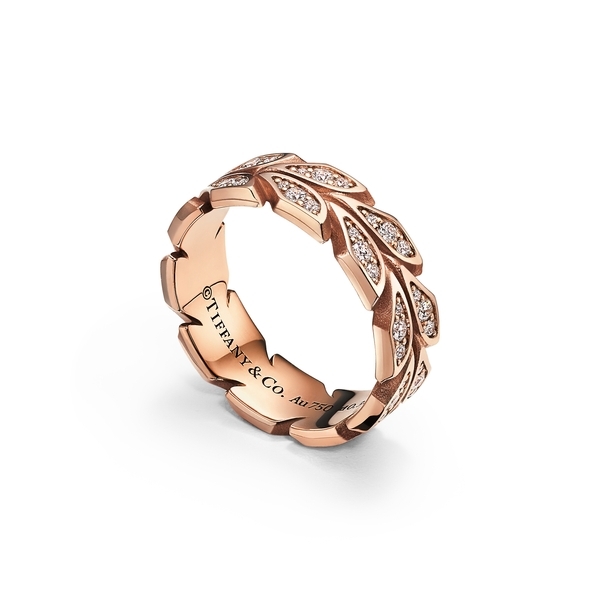 Vine Band Ring in Rose Gold with Diamonds, 6 mm Wide