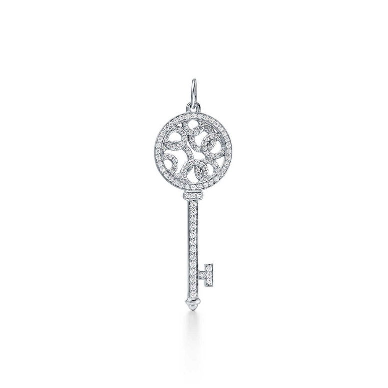 Tiffany & Co., Jewelry, Diamond Tiffany Co Platinum Circle Lock Key Pendant  Necklace Chain And Box