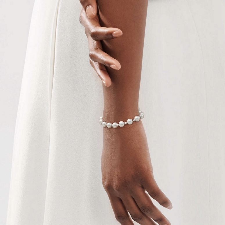 Astrid & Miyu Freshwater Pearl Bracelet, White/Gold at John Lewis & Partners