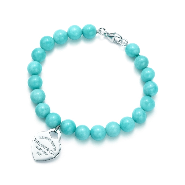 Original Tiffany & Co 7 inch silver beads bracelet with blue heart pendant  – Engagement Corner