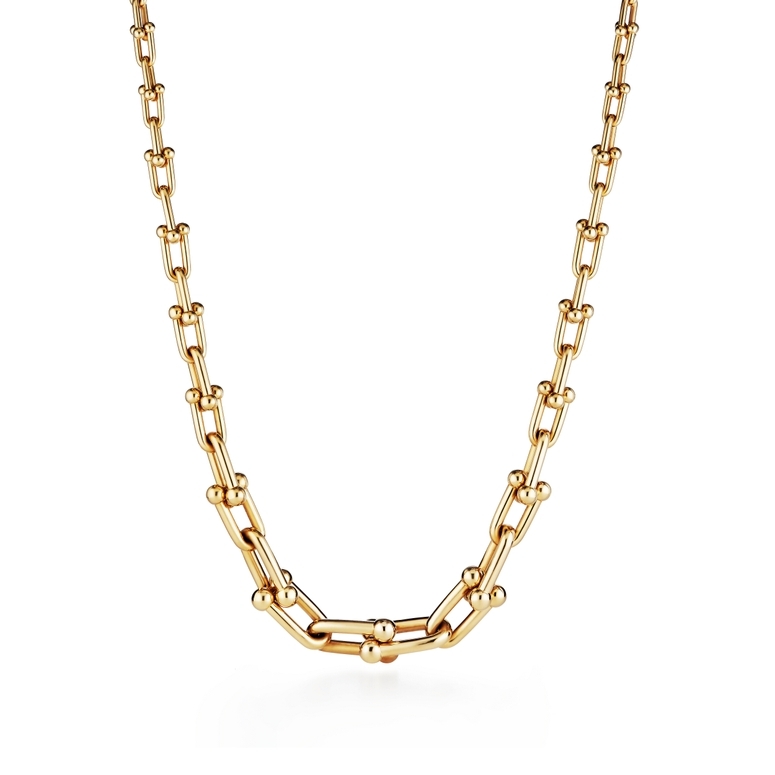 Tiffany HardWear graduated link necklace in 18k yellow gold with pavé  diamonds. - Tiffany