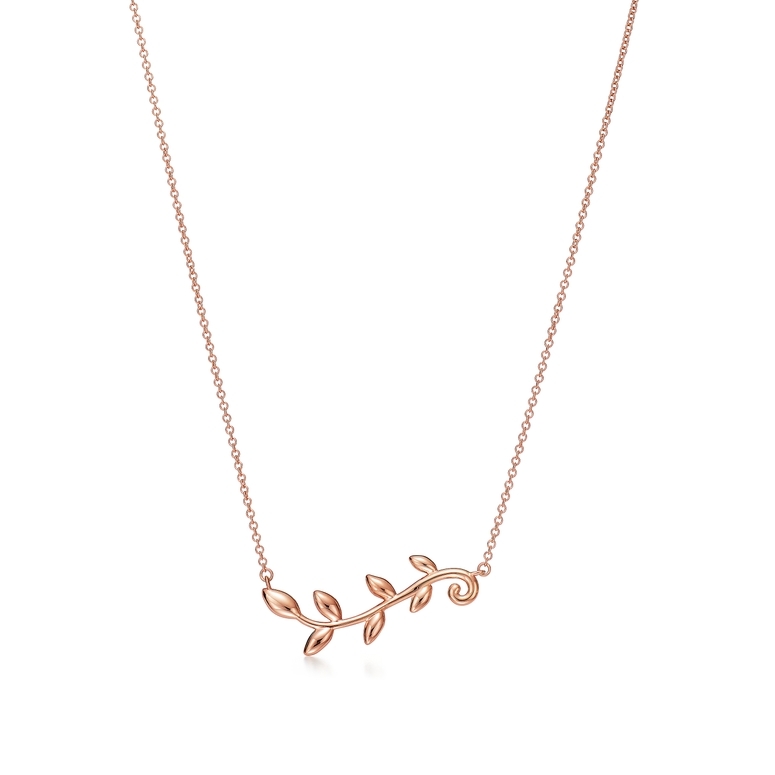 Rose Gold Olive Leaf Branch Necklace - 925 sterling silver trendy fashion  jewelry