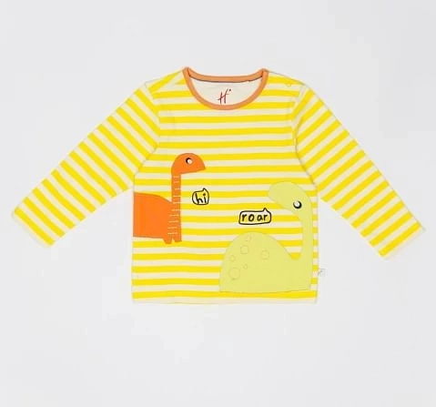 H by Hamleys Boys Full Sleeve T Shirt Striped Dino Design Multicolor