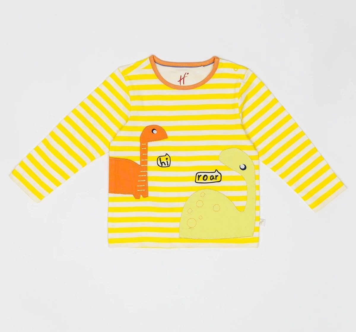 H by Hamleys Boys Full Sleeve T Shirt Striped Dino Design Multicolor