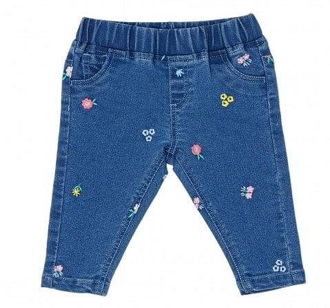 Girls Jeans Floral Embroidery-Multicolor