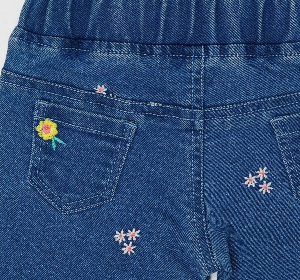 Girls Jeans Floral Embroidery-Multicolor