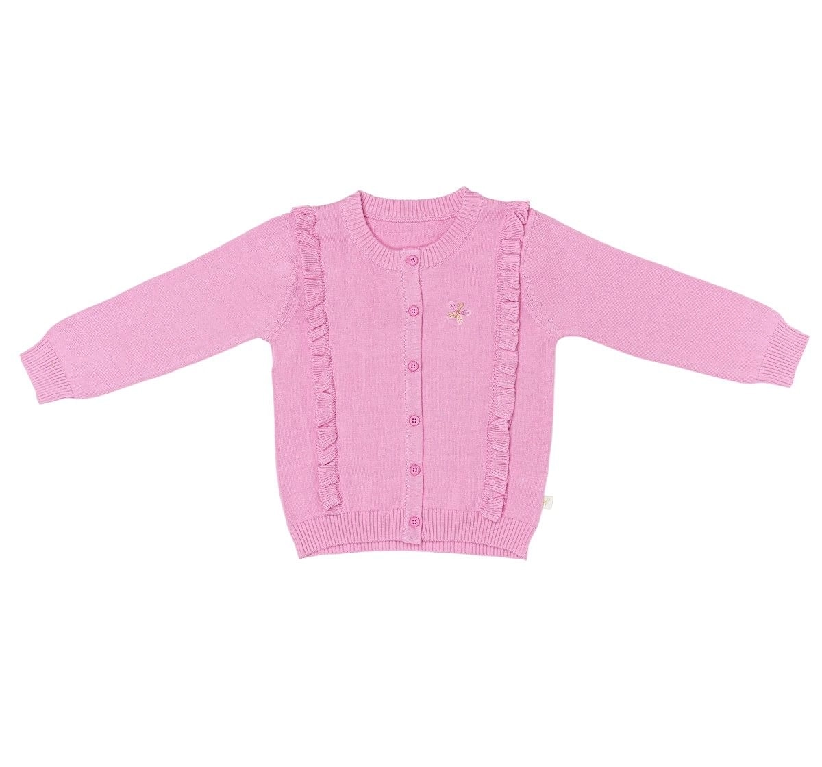 Girls Full Sleeve Sweater Frill Design-Pink