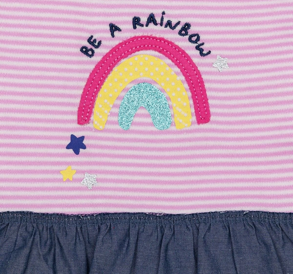 Girls Full Sleeve Tutu Bodysuit Rainbow Print-Multicolor