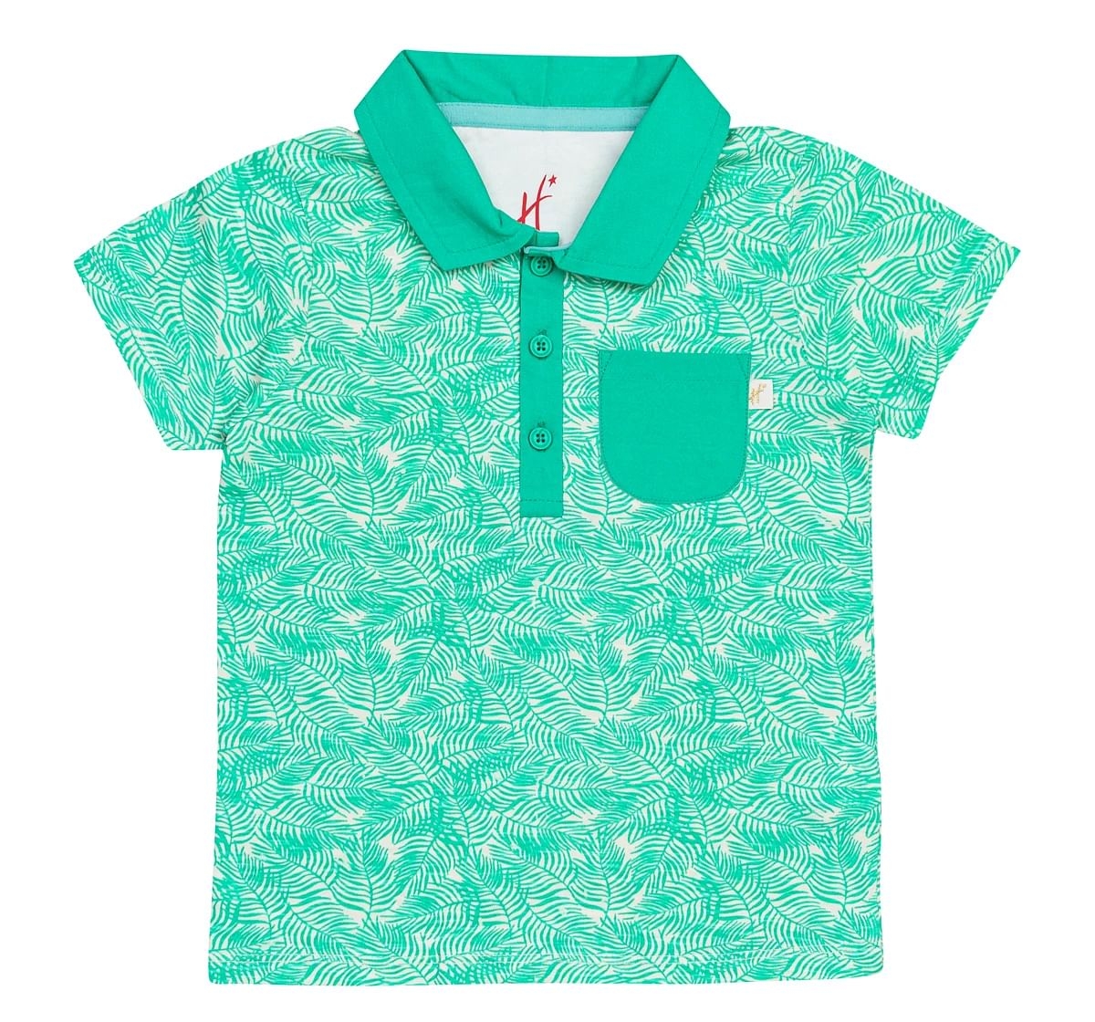 H by Hamleys Boys Short Sleeves Polo T-Shirt Leaf Print-Green Multi