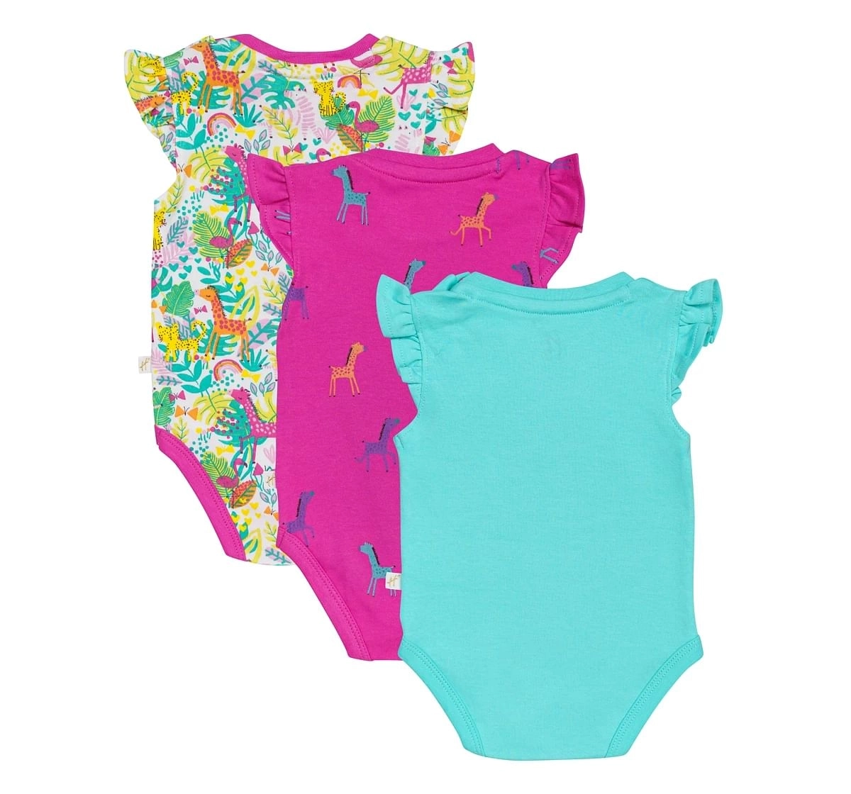 H by Hamleys Girls Short Sleeves Bodysuit Animal Print-Pack of 3-Multicolor