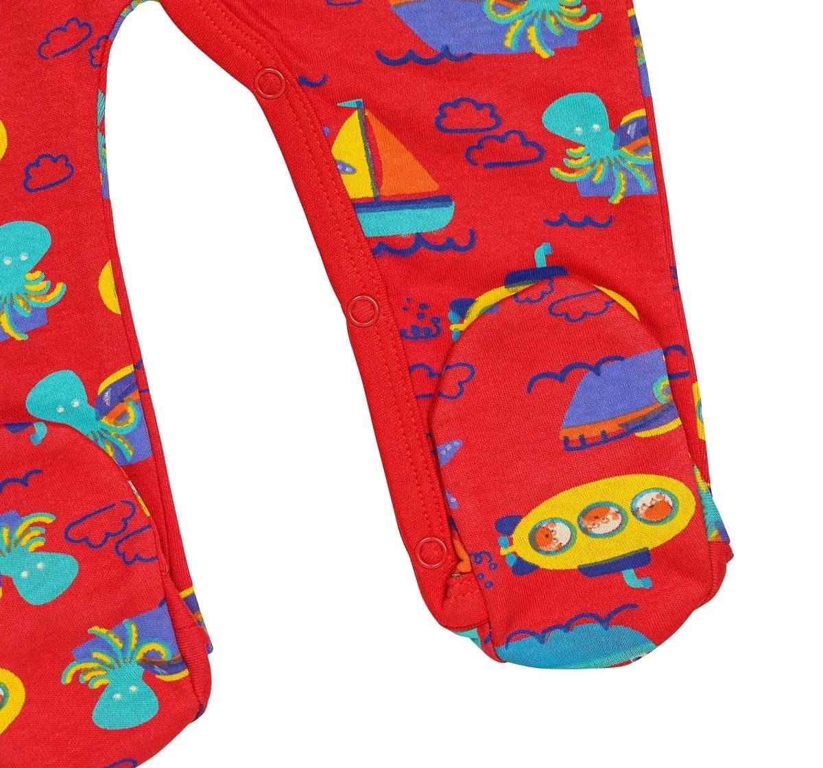 H by Hamleys Boys Full Sleeves Sleepsuit Boat Print-Multicolor
