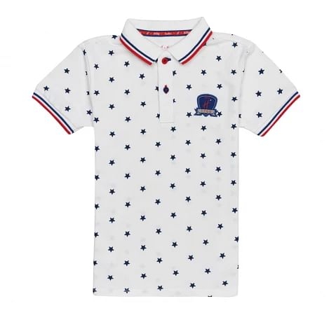 H by Hamleys Boys Short Sleeves Polo T-Shirt All Over Star Print-White Multi