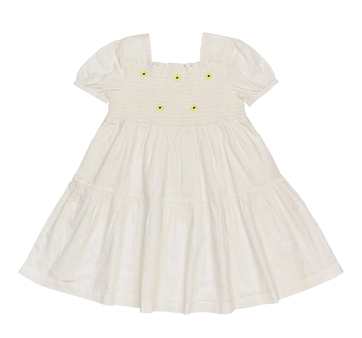 H by Hamleys Girls Short Sleeves Dress Shirred Fit-White