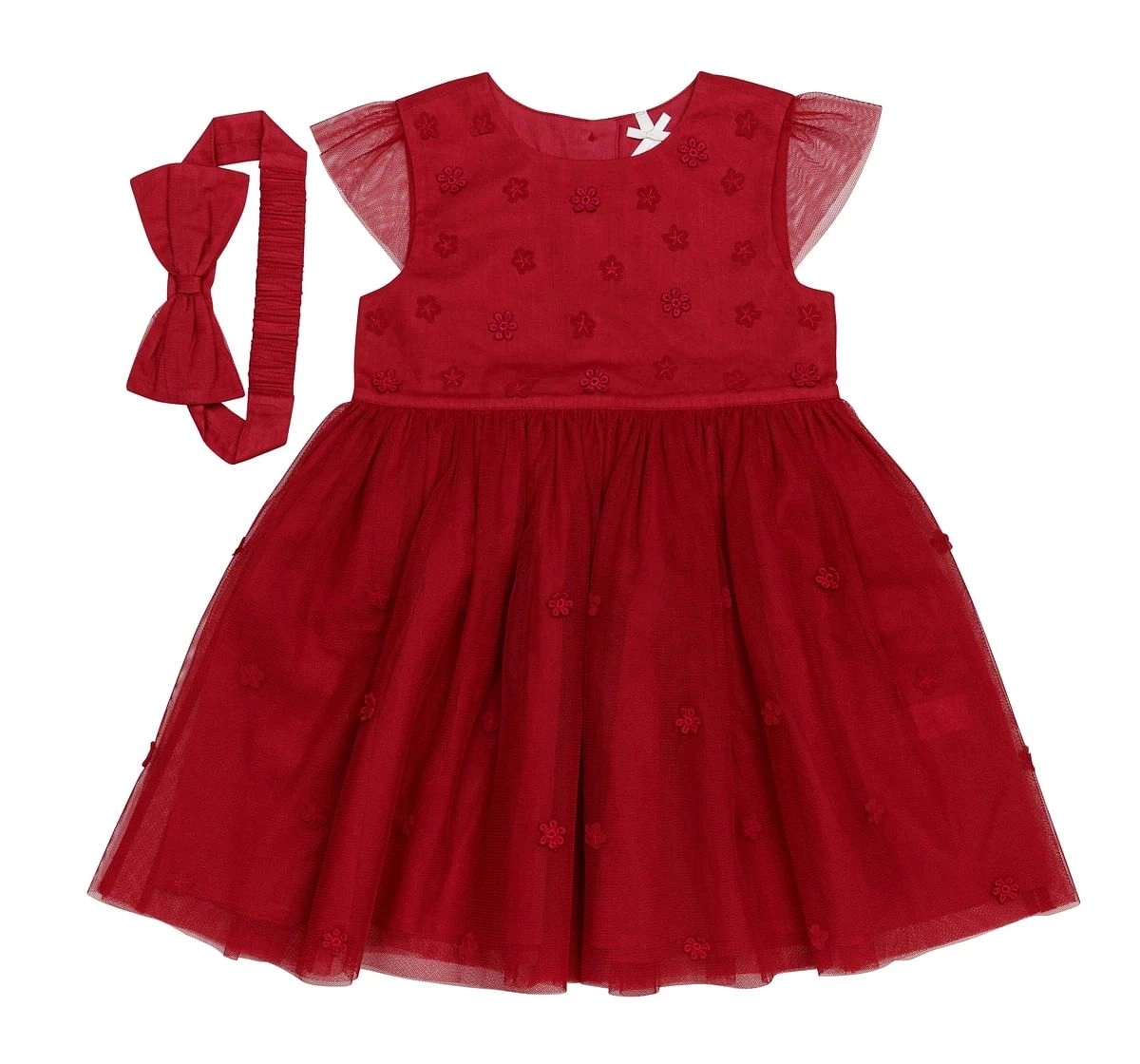 H by Hamleys Girls Sleeveless Partywear Dress 3D Flower Detail-Red