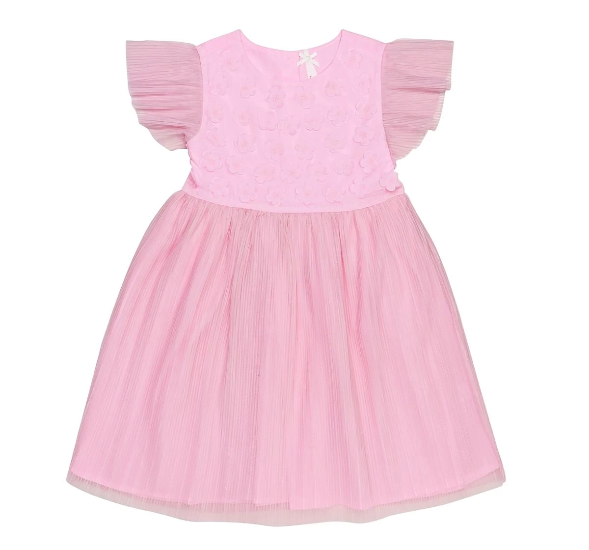 H by Hamleys Girls Short Sleeves Dress 3D Flower Print-Pink