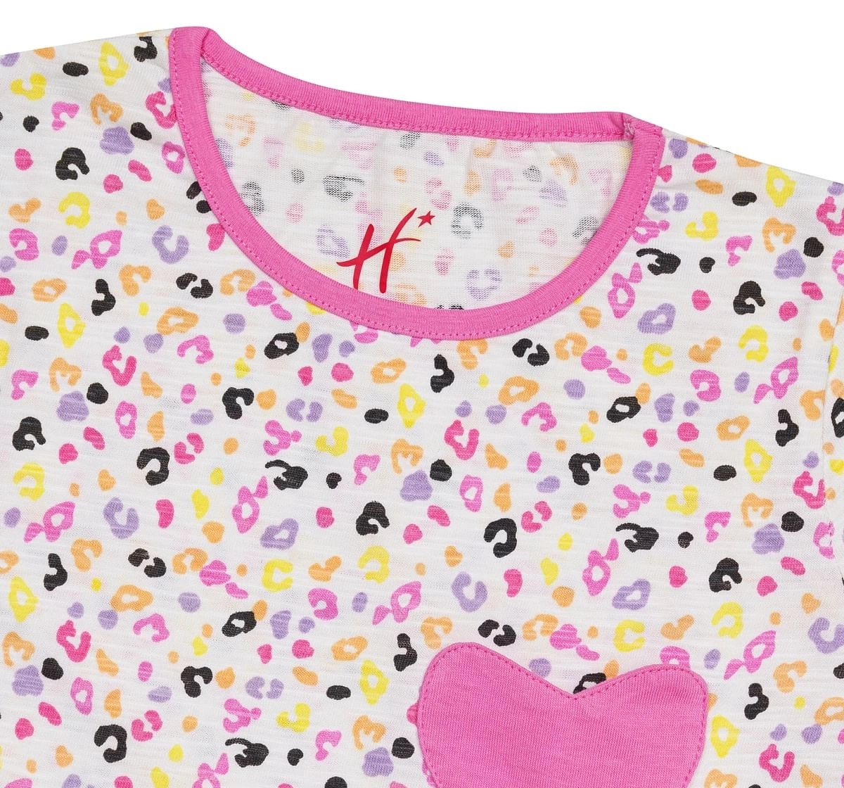 H by Hamleys Girls Short Sleeves Dress Candy Print with Heart Patch-White Multi