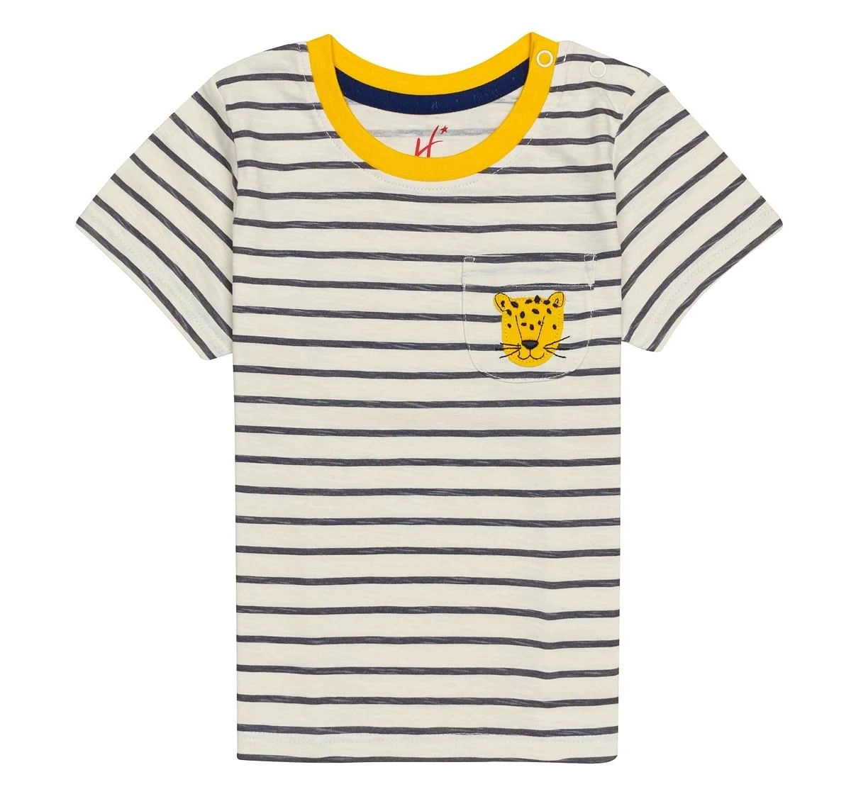 H by Hamleys Boys Short Sleeves T-Shirt Tiger Patchwork Striped-Charcoal Multi