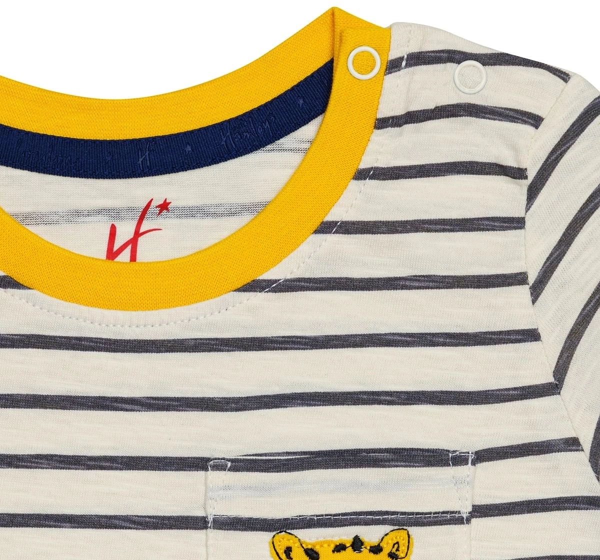 H by Hamleys Boys Short Sleeves T-Shirt Tiger Patchwork Striped-Charcoal Multi