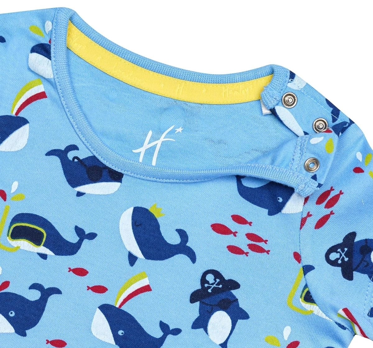 H by Hamleys Boys Short Sleeves Bodysuit Whale All Over Print-Multicolor