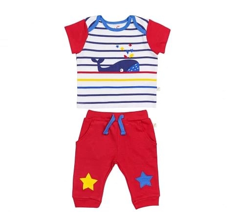 H by Hamleys Boys Short Sleeves Top And Bottom Set Striped - Dolphin Print-Multi