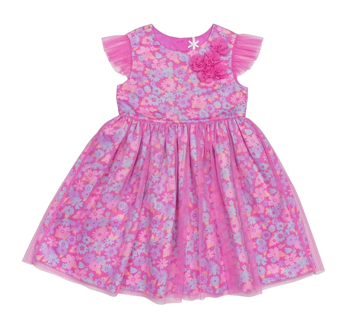 H by Hamleys Girls Sleeveless Partywear Dress All Over Print-Pink
