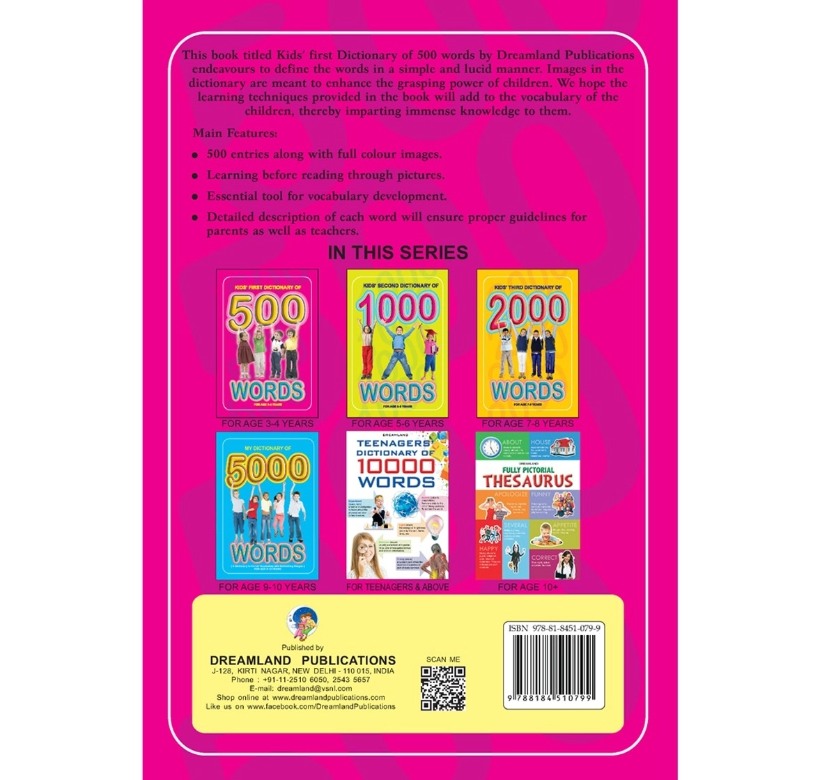 Dreamland Hardbound Kids Dictionary 500 Words  Books for Kids 3Y+, Multicolour