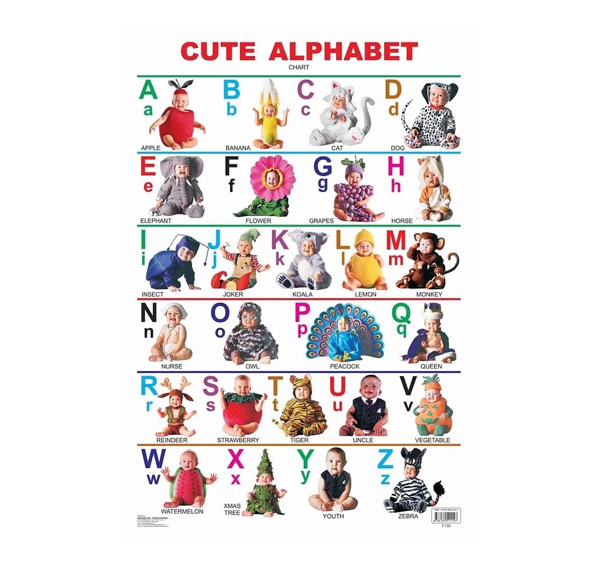 Dreamland Cute Alphabet Chart for kids 3Y+, Multicolour
