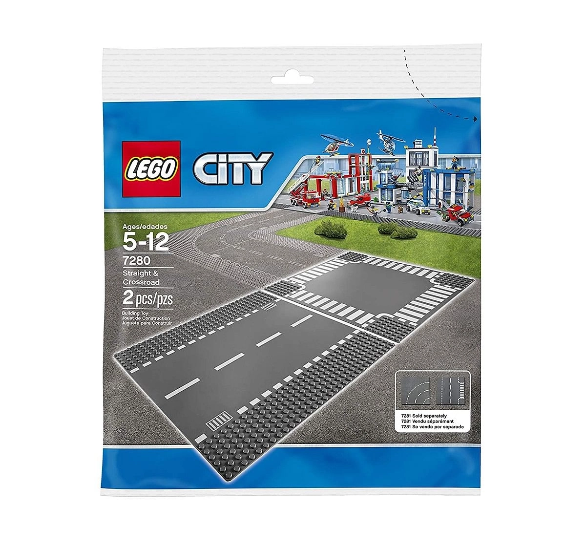  Lego 7280 City Town Straight And Crossroad Plate Building Kit, Multi Color Blocks for Kids age 5Y+ (Black)